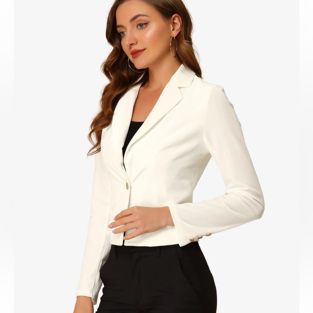 NWT Allegra K Single Button Velvet Lapel Business Crop Blazer Jacket Size Small